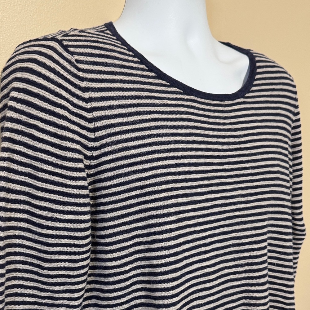 Eileen Fisher Navy and Gray Striped Organic Linen/Cotton Striped Sweater size L - Picture 5 of 11